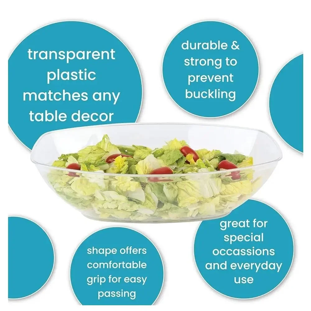 PLASTICPRO Disposable Oval Serving Bowls, Party Snack or Salad Bowl (4,‎ Clear)